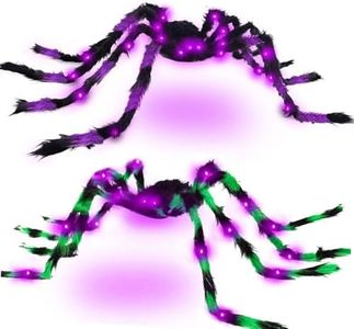 VOMAOK Halloween Spider Decorations 4ft Light Up Coloful Giant Spider(2 Pack) for Indoor Outdoor Halloween Decorations Yard Party House Décor