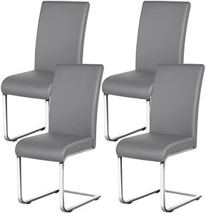 Yaheetech Set 4 Sedie Sala da Pranzo Moderne Imbottite in Ecopelle e Acciaio Cromato da Ufficio Salotto Portata 135 kg Grigie Chiare