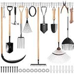 BELLE VOUS 4-Piece Garden Tool Organiser Rack - 40.5cm/16 Inches - Heavy-Duty Wall-Mounted Tool Holder for Garden/Yard Tools, Shovels, Rakes, Broom/Mop, Hoses & Ropes - Garage/Shed Hook Storage