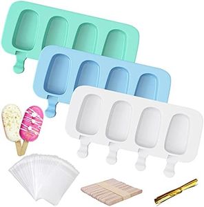3 Piezas Grandes Moldes Silicona Para Helado, Polos De 4 Cavidades Popsicle Moldes Sin BPA para Paletas de Hielo 50 Palos De Madera, 50 Bolsas De Embalaje y 50 Bridas Doradas