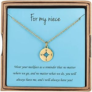 Augonfever Aunt Niece Gifts from Auntie Uncle Gold Pendant Compass Necklace for Women 18"