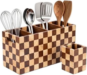 ALANSON 2 Pack Checkered Wooden Kitchen Utensil Holder for Countertop