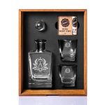 Personalised Whiskey Decanter Set Custom Logo Design. Custom Decanter, 2pcs Engraved Glasses, 12pcs Whiskey Colling Stones and Special Customised Wooden Storage Box. Great Gift for Whiskey Lover Men