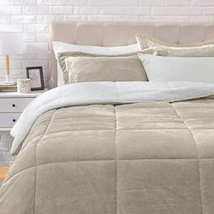 Amazon Basics Ultra-Soft Micromink Sherpa Comforter Bed Set - Taupe, King