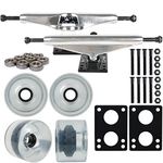 Longboard Skateboard Trucks Combo Set 70mm Blank Wheels with Silver Trucks, Bearings, and Hardware Package (70mm Clear Wheels, 6.0 (8.63") Silver Trucks)