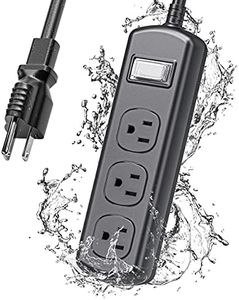 Outdoor Power Strip Weatherproof, 6 FT Extension Cord, Waterproof Surge Protector with 3 Wide Outlets, 1875W Overload Protection, Shockproof Outlet Extender for Kitchen Patio Christmas Lights, Black