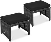 Best Choice Products Set of 2 Wicker Ottomans, Multipurpose Outdoor Furniture for Patio, Backyard, Additional Seating, Footrest, Side Table w/Removable Cushions, Steel Frame - Black/Black