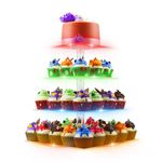 4 Tiers LED Acrylic Cupcake Stand, LED Light Square Clear Cupcake Display Stand for Birthday, Wedding, Anniversary, Baby Shower, Cake Stand Dessert Holder Cupcake Tower for 52 Cupcakes