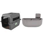 Petmate Sky Kennel for Pets 25-30 lbs (Light Gray) + Petmate Double Diner Kennel Bowl