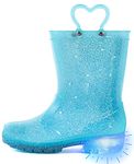 OUTEE Toddler Girls Rain Boots Kids Baby Light Up Glitter Waterproof Rubber Mud Shoes Lightweight Sparkle Blue Adorable with Easy-On Handles Non Slip (Size 9,Blue)