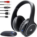 Wireless TV Headphones for Seniors & Hearing Impaired, Folding Over Ear Headphones with 2.4GHz RF Transmitter Support Optical RCA AUX, No Audio Delay, 100ft Wireless Range (Black)