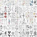 Yazhiji 60 Sheets Tiny Waterproof Temporary Tattoos Moon Stars Constellations Music Compass Anchor Words Lines Flowers for Kids Adults Men and Women