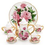 Odoria 1/6 Scale Miniature Porcelain Tea Set 8Pcs Dollhouse Accessories, Red Rose