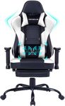 FANTASYLAB Gaming Chairs for Adults,Gaming Chair with Massage Lumbar Support and Retractible Footrest, High Back Ergonomic Computer Chair,Adjustable Armrests and Backrest (White)