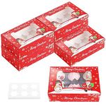 Kinsinder 20pcs Christmas Cupcake Boxes 6 Hole Christmas Cupcake Box with Clear Window, Cupcake Muffins Boxes for Sweet Cake Gift Treat Kids Christmas Party Supplies (6 Hole Red)