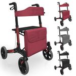 Jago® Folding Walker with Seat-Adjustable (6-Level) Height (81.5-94cm), 4 Wheels, Handbrakes, Shopping Bag & Cane Holder- Rollator, Elderly Assistance, Limited Mobility Aid for Adults/Seniors