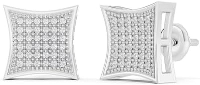Dazzlingrock Collection 0.15 Carat (ctw) Round White Diamond 8.5mm Concave Square Hip Hop Iced Out Studs in 925 Sterling Silver, Screw Back, Unisex Design Ladies, Mens Real Diamond Earrings