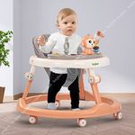 Baybee Drono Baby Walker for Kids, Round Kids Walker with 4 Seat Height Adjustable | Foldable Activity Walker for Baby with Food Tray & Musical Toy Bar | Walker Baby 6-18 Months Boys Girls (Orange)