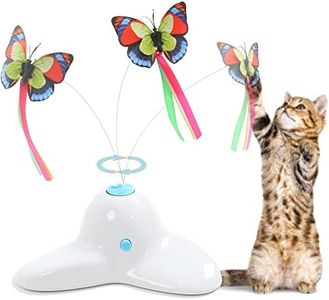 Suhaco Cat Toys Interactive Butterfly Cat Toy Automatic Electric Rotating Kitten Toys, Fun Puzzle Cat Toys for Indoor Cats, Exercise Cat Teaser Toy with Replacement (White)