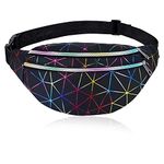 AYNKH Waist Bag Holographic Fanny Pack, Geometric Laser Waterproof Chest Pack Colorful Shiny Belt Bag for Travel Party Sports Running Hiking Daily Use