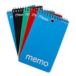 Mead Wire Bound Memo Books, 3 x 5 Inches, College Ruled, 60 Sheets Each, Pack of 5, Assorted Color Covers (45428)