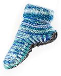 Tibetan Socks Wool Hand Knit Fleece Lined Mid Bootie Slipper Sock Non Slip Sole M Turquoise