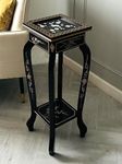 Oriental Blossom Hand Painted Plant Stand With Glass Top Chinese Lamp Stand Pedestal Stand