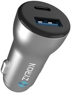 ZYRON USB-C Car Charger Fast Charging 30W, 2 Port USB-C & USB-A Car Phone Charger, 25W PPS Samsung Fast Charger, Mini Metal Car Charger for iPhone 16 Pro Max, 15, S24 Ultra, Pixel, MacBook Air, iPad