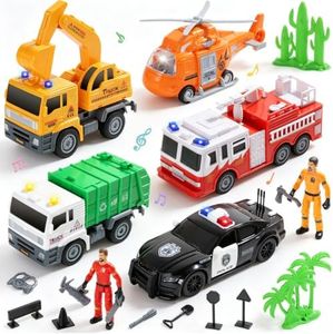 CUTE STONE 5 Pcs City Vehicle Toy Set, Toddler Cars for Boys Ages 3-5
