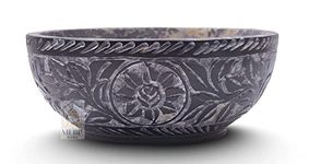 Meble Home -Hand Carved Natural Stone Bowl, Smudge Bowl, Stone Bowl, Smudge Pot, White Leaf Carved Design |Size_5” x 2” – Black | Ritual Bowl Display Bowl Jewelry Dish Kitchen Table Decor Gift.1pc