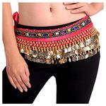 VRITRAZ Women's Velvet Belly Dance Hip Scarf Waistband Belt Skirt with Multi color beads and 248 Ringy Golden Coins 56 Blue