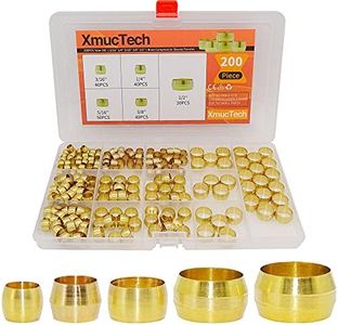 200PCS Brass Compression Fitting Ferrule Sleeve, 5 Sizes OD (0.1875-0.5inch) Assortment Kit