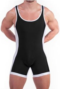 DLSMDOUS Men's Wrestling Singlets Sleeveless Athletic Supporters Wrestling Uniform Sports Bodysuit Jumpsuits for Fun, 4309 Black, Medium