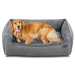 Feandrea Dog Bed, Linen-Look Pet Bed, Dog Sofa Bed with Raised Edges, Non-Slip Bottom, Removable Washable Cover, XL, for Large Dogs, 110 x 75 x 27 cm, Light Grey