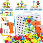 Parhlen Educational Toys Building Blocks, 244 Pieces Electric Screwdriver DIY Building Toys for Both Boys and Girls, Educational Construction Building kit for Kids Ages 4 5 6 7 8 9 10 Year Old