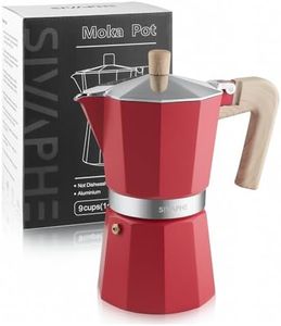 Sivaphe Aluminum Moka Pot 9 Espresso Cups, Percolator Espresso and Coffee Maker, Portable Stovetop Italian and Cuban Café Brewer for Home and Camping Red