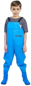 VicBre Kids Chest Waders with Non-Slip Boots, Attached System with Waterproof Trousers, Breathable Lightweight Waders for Boys and Girls, Blue, 7 Big Kid