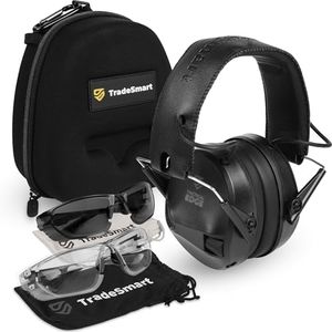TradeSmart Complete Shooting Eye and Ear Protection: Electronic Earmuffs for Shooting, Range Glasses & Hard Carrying Case