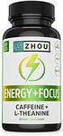 Caffeine with L-Theanine for Smooth Energy & Focus - Focused Energy for Your Mind & Body - No Crash ▫ No Jitters - #1 Nootropic Stack for Cognitive Performance - Veggie Capsules