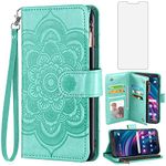 Asuwish Compatible with Tracfone BLU View 3 B140DL Wallet Case and Tempered Glass Screen Protector Flower Leather Flip Credit Card Holder Cell Accessories Phone Cover for Blue View3 140DL Women Green