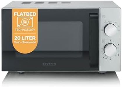 Severin Solo-Mikrowelle mit Glasboden, Flatbed (flacher Hohlraum für große Speisen), ohne Drehteller, gleichmäßige Erwärmung, 6 Stufen, 2 Drehregler, 20L, 800W, matt,schwarz,Edelstahl, MW 9184