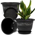 10 inch Plant Pots, 3 Pack Retro Planters for Indoor & Outdoor Plants Flower Pot with Drainage Hole and Saucer