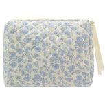 Cotton Makeup Bag for Women Large Quilted Travel Cosmetic Pouch Girls' Make Up Organizer,Little Flower Blue