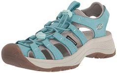 KEEN Women's Astoria West Leather Closed Toe Sandal, Porcelain/Blue Glass, 8