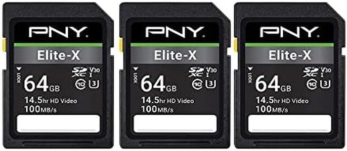 PNY 64GB Elite-X Class 10 U3 V30 SDXC Flash Memory Card 3-Pack - 100MB/s, Class 10, U3, V30, 4K UHD, Full HD, UHS-I, Full Size SD​