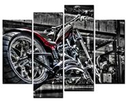 SmartWallArt - Vehicle Paintings Wall Art Black and Bright Motorcycle 4 Panel Picture Print on Canvas for Modern Home Decoration