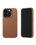 Mujjo Leather Phone Case - Fits iPhone 15 Pro - MagSafe Compatible - Premium European Leather - Enhanced Phone & Camera Lens Protection - Crafted with Recycled Materials - Slim Profile - Dark Tan