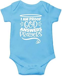 CBTwear I am Proof God Answers Prayers Baby Bodysuit Funny Infant Outfit Cute Unisex Comfy Romper, Light Blue