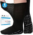 Bulinlulu Extra Width Diabetic Socks Men Women-4 Pairs Wide Edema Sock for Swollen Feet,Non Slip Cast Bariatric Socks 13-15,Hospital Socks with Grips, Lymphedema Socks(2 White and 2 Black)