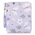 BTSKY Portable 120 Slots Pencil Case, Colored Zippered Pencil Organizer Holds Pencils or Gel Pen, Large Capacity Pencil Holder Multipurpose Pencil Case, Purple Butterfly